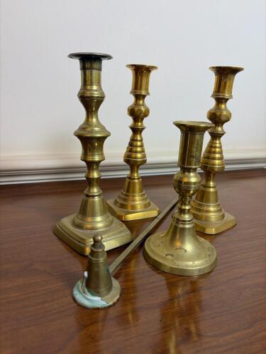 Brass Candlesticks and Candle Snuffer