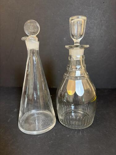 Pair of Clear Glass Decanters with Stoppers