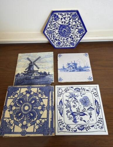 Blue and White Ceramic Tiles in Dutch Floral Style