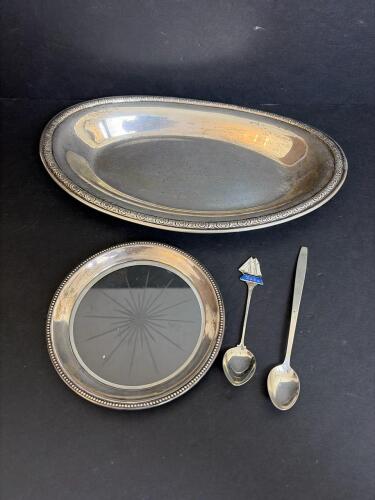 Prelude International Sterling Silver Oval Platter, Glass Dish and Spoons