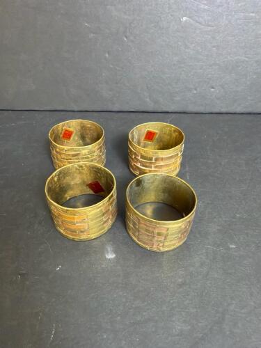 Brass Napkin Rings With Woven Pattern