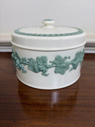 Wedgwood Embossed Queens Ware Biscuit Barrel with Lid