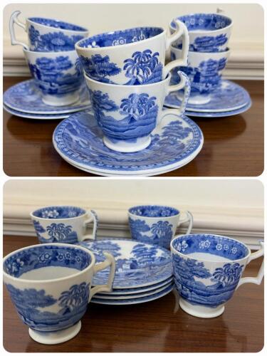 Set of Ten Copeland Spode's Tower Blue & White Cups and Saucers