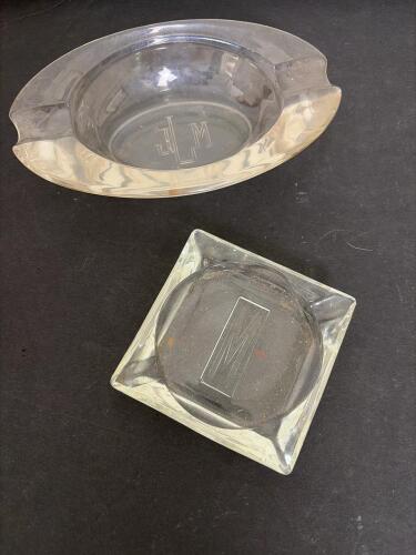 Glass Ashtrays with Engraved Monogrammed Motif