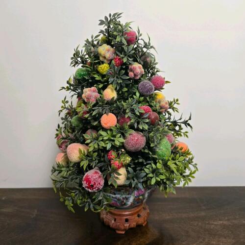 Artificial Topiary Fruit Tree in Painted Ceramic Bowl on Stand