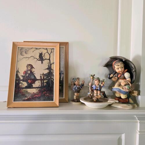 Hummel-Style Figurines and Framed Art Assortment