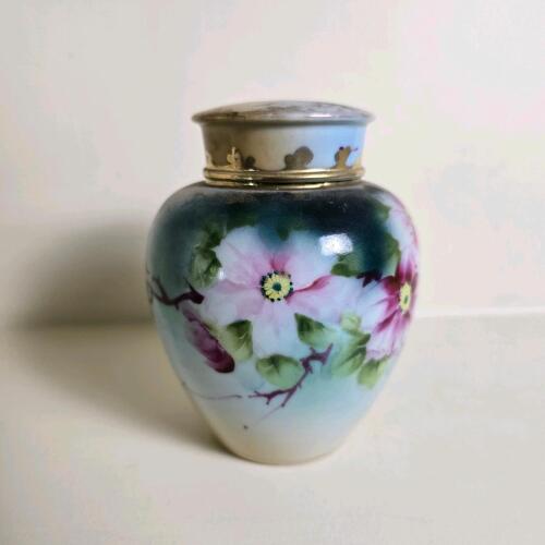 Floral Porcelain Jar with Gilt Trim