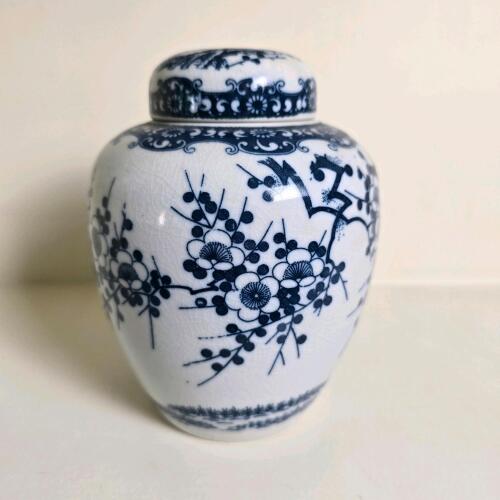 Blue and White Floral Porcelain Ginger Jar