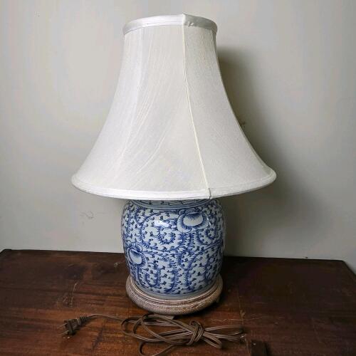 Blue and White Porcelain-Style Table Lamp with Shade