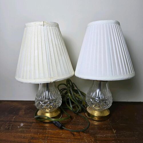 Waterford Crystal and Brass Table Lamps with Pleated Shades