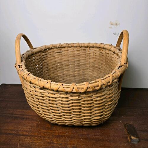 Woven Round Basket with Handles, Rustic Style