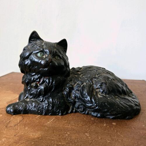 Hubley Cast Iron Cat Doorstop with Red Bow