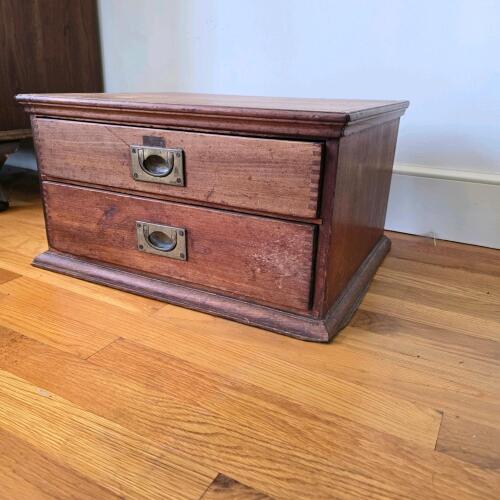 Vintage Two-Drawer Wooden File Cabinet With Brass Pulls