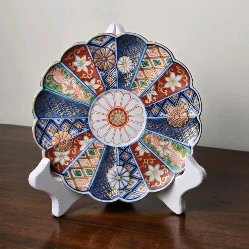 Japanese Imari-Style Porcelain Plate With Floral and Geometric Motifs