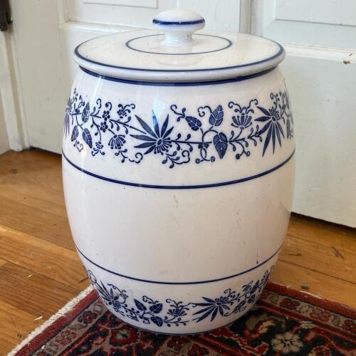 Vintage Blue And White Ceramic Lidded Storage Jar