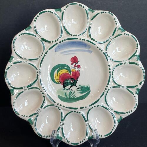 Italian Handpainted Rooster Motif Ceramic Egg Plate