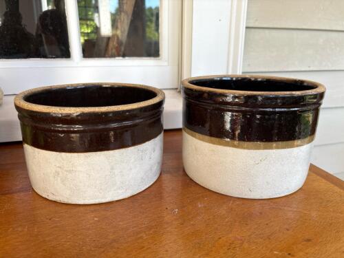Pair of Stoneware Crocks With Brown and White Glaze