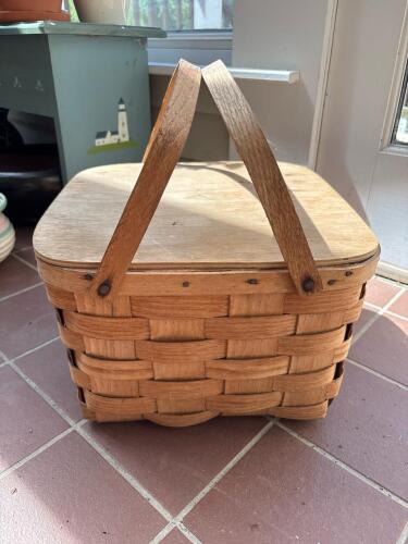 Putney Basketville Wooden Picnic Basket with Hinged Lid