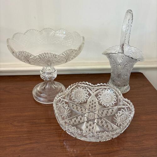 Pressed Glass Compote, Bowl, and Basket