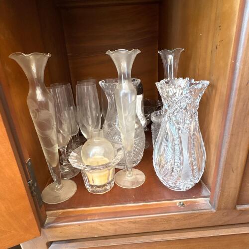 Assorted Glass Lot - Vases, Stemware, and Dishes