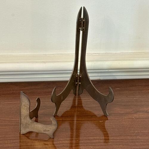 Pair of Brass-Tone Metal Folding Display Stands