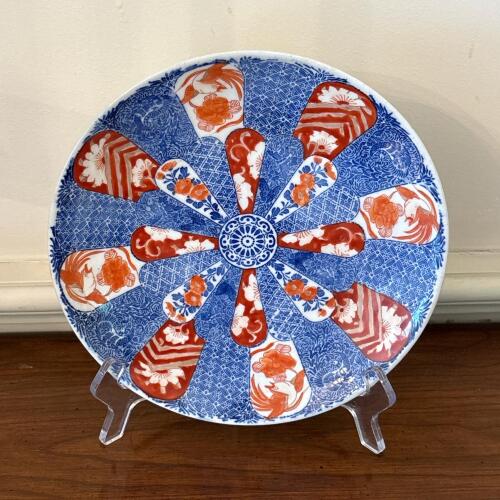 Imari-Style Porcelain Plate with Blue and Red Floral Design