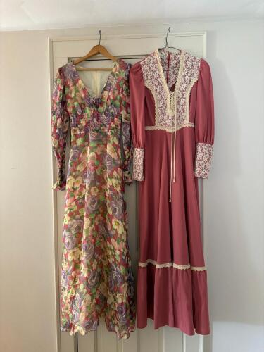 Vintage Floral Maxi Dress and Pink Prairie-Style Dress