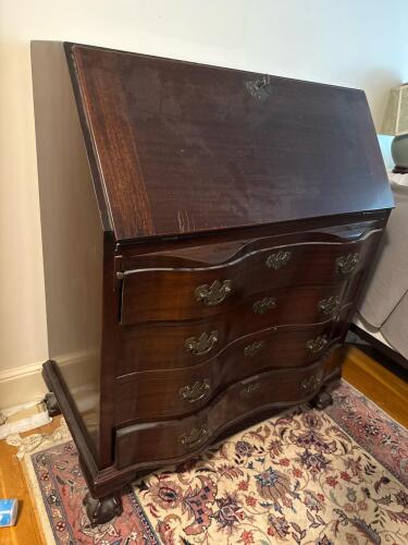 Serpentine Front Mahogany Slant-Front Desk Chippendale-Style