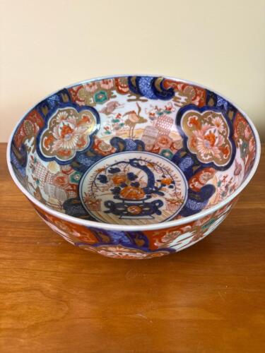 Imari-Style Porcelain Bowl with Floral and Crane Motifs