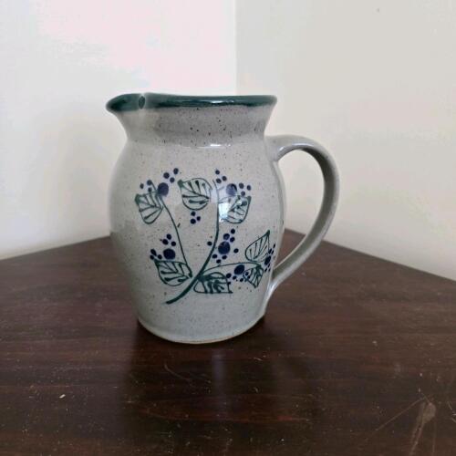 Great Bay Pottery Stoneware Pitcher Blue Leaf Design