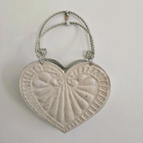 Embossed Tin Heart Wall Pocket with Twisted Wire Hanger