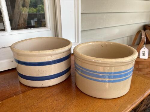 Vintage Stoneware Crocks With Blue Bands