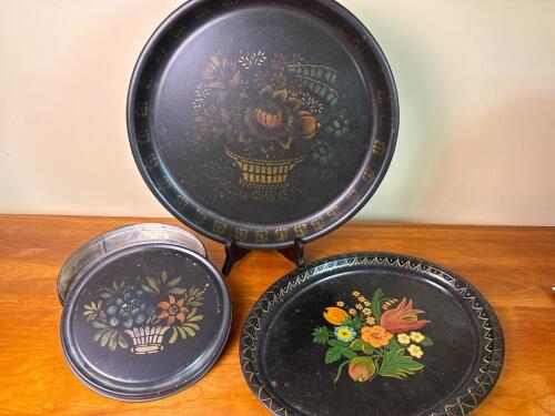 Toleware Trays and Lidded Tin