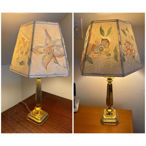 Pair of Brass Table Lamps With Floral Painted Shades