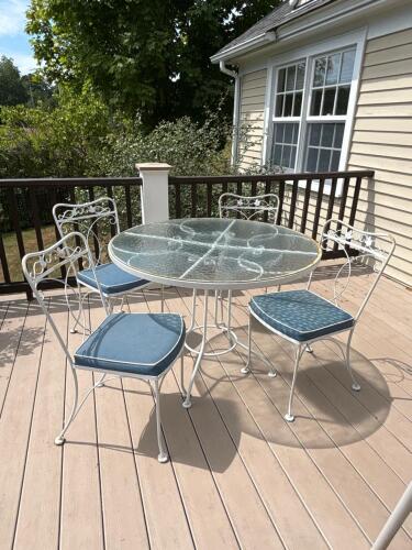 Wrought Iron and Glass Patio Table with Four Chairs