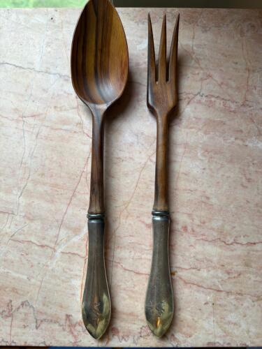 Vintage Serving Spoon and Fork with Sterling Handles