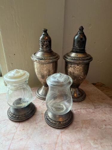 Sterling Silver Salt and Pepper Shakers, Glass Salt Shakers
