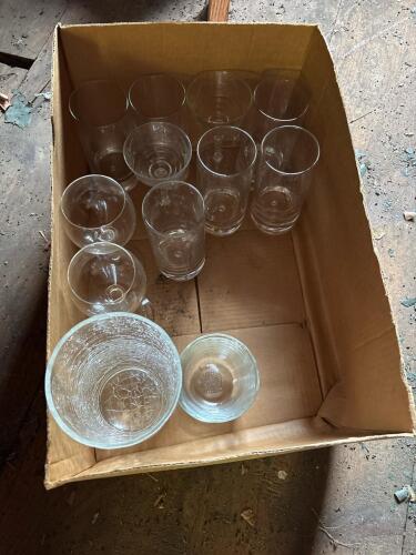 Assorted Glassware Including Pyrex Corning and Crackle Glasses