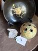 Couroc Inlaid Plate, Frosted Glass Rabbit, and Globe Flower Frog - 6