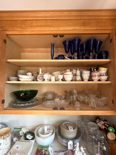 Assorted Fine Bone China Teacups and Saucers with Vintage Glassware