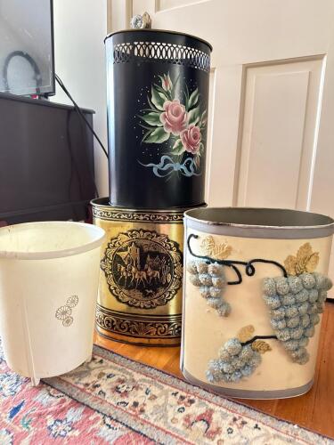 Vintage Metal and Plastic Wastebaskets, Mixed Designs