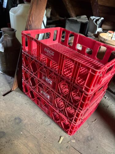 Four Coca-Cola Red Plastic Bottle Crates