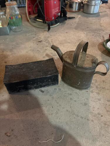 Metal Watering Can and Library Bureau File Box