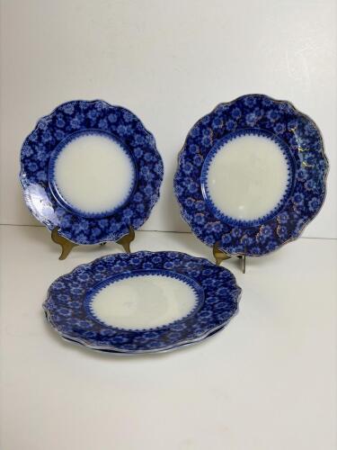 Four W H Grindley Grace Flow Blue Plates with Floral Motif
