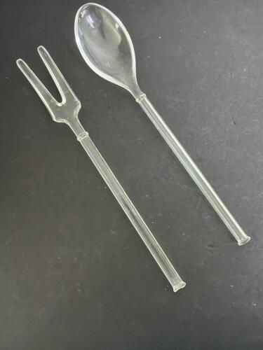 Pair of Clear Glass Salad Serving Utensils