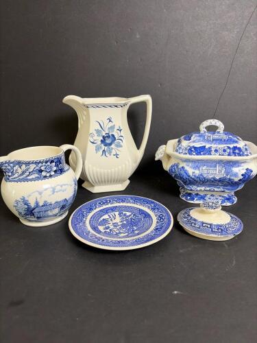 Assorted Blue and White English Ironstone and China Tableware