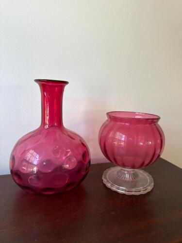 Cranberry Glass Vase and Compote