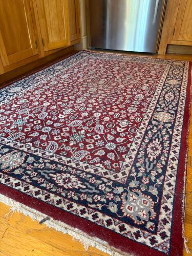 Hand-Knotted Oriental-Style Wool Rug with Geometric Borders