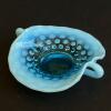 Small Blue Hobnail-Style Double Handled Glass Tray