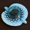Small Blue Hobnail-Style Double Handled Glass Tray - 2